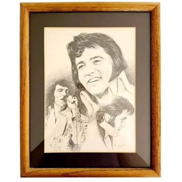 Penny Alexander Elvis Presley Framed Pencil Lithograph Art Print 1978 Music SS - Picture 2 of 4